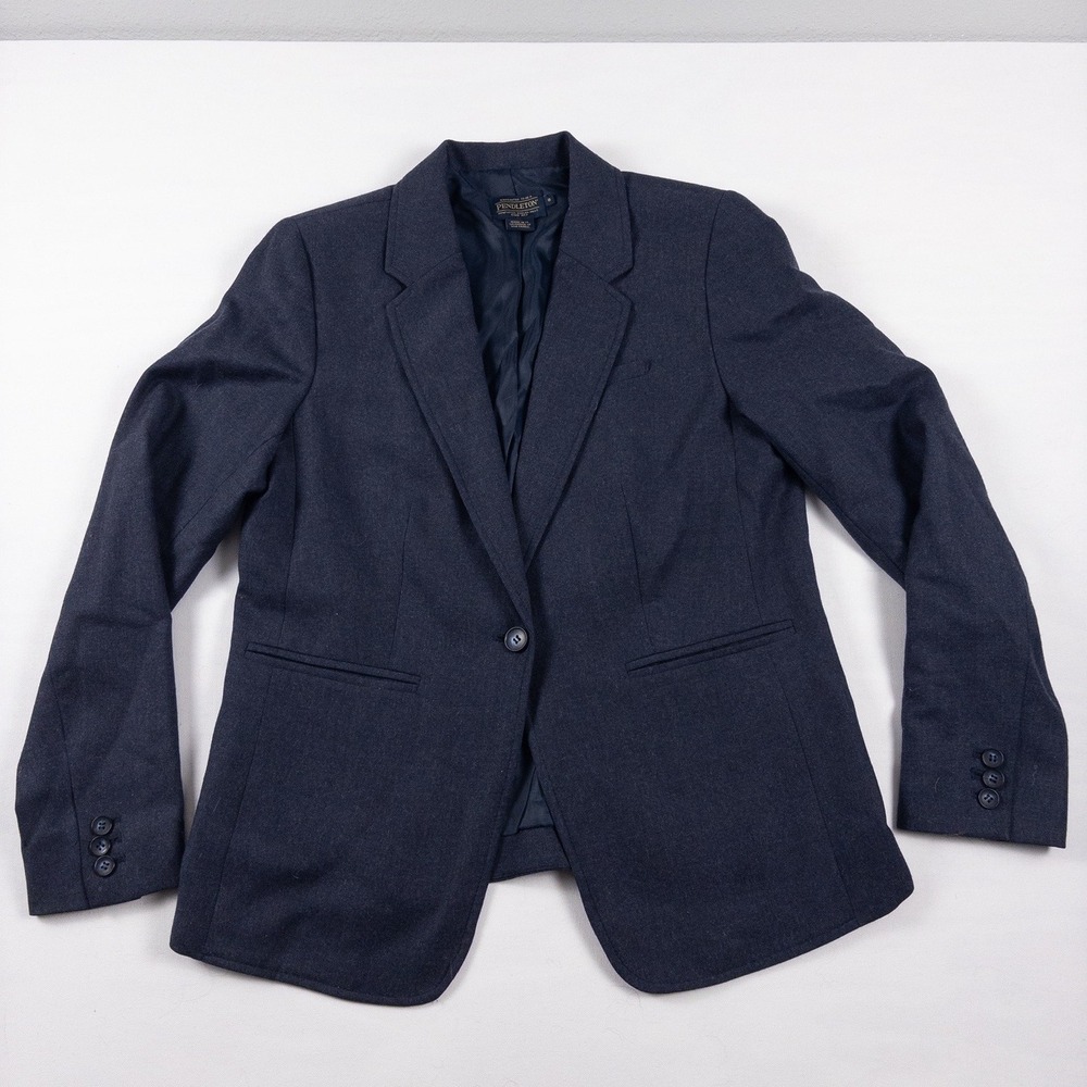 Pendleton Blazer Women 8 Navy Virgin Wool‎ Single Button Sport Coat Work Jacket